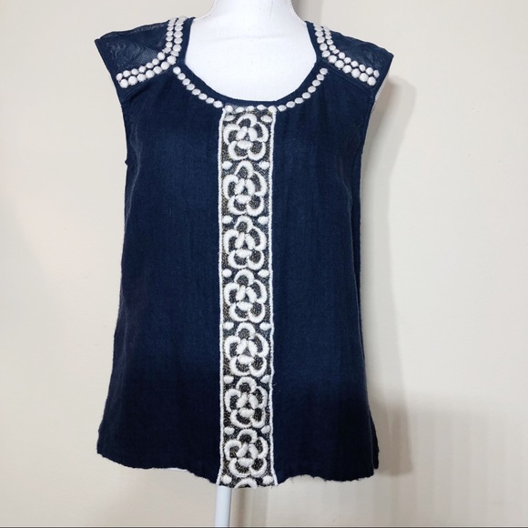 Anthropologie Tops - Deletta Navy Blue Mesh Embroidered Top        K148